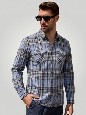 Banana Republic Men's Blue Plaid Stretch Cotton Button Down Shirt Large Old Mone